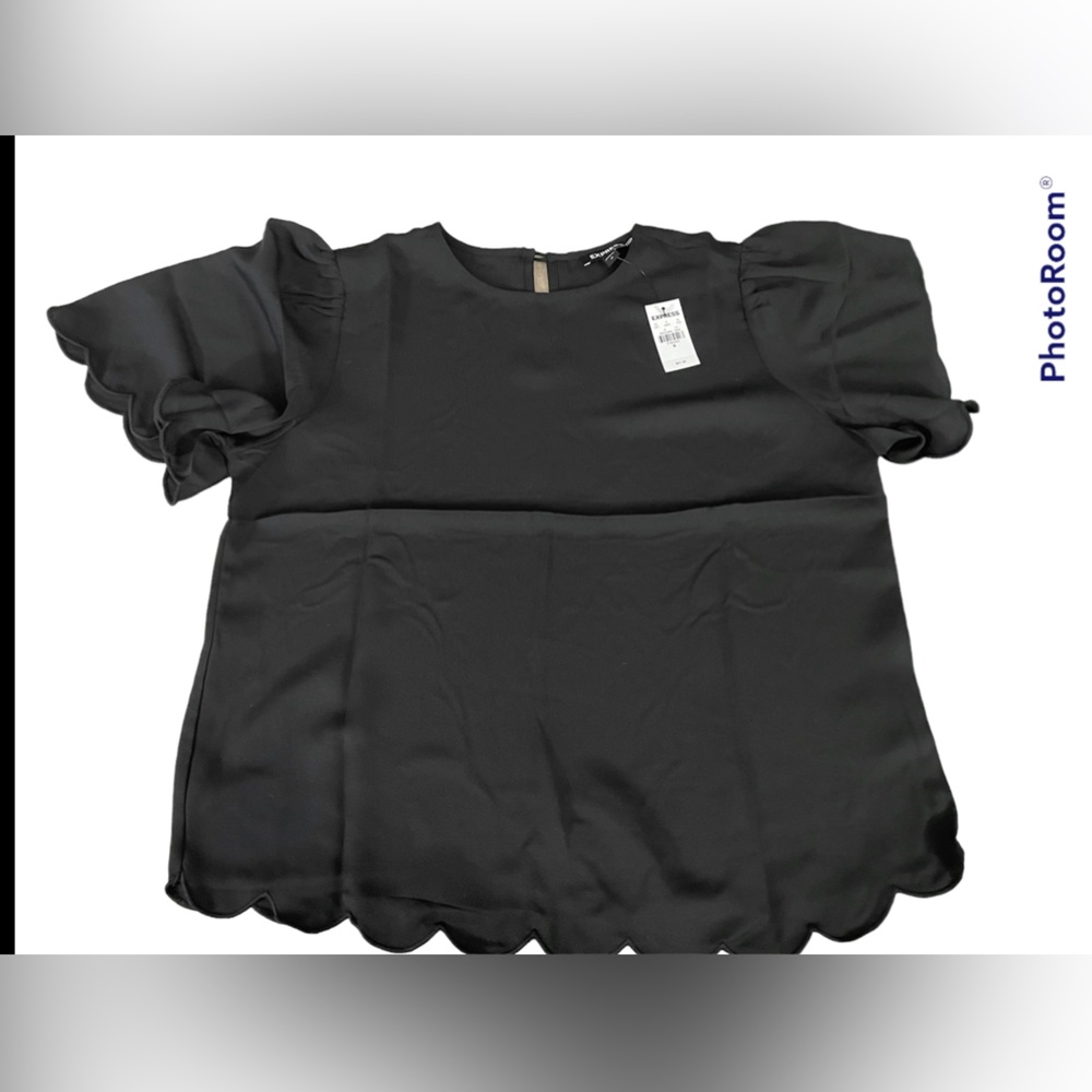 Express Scalloped Flutter Sleeve Black Top Size M